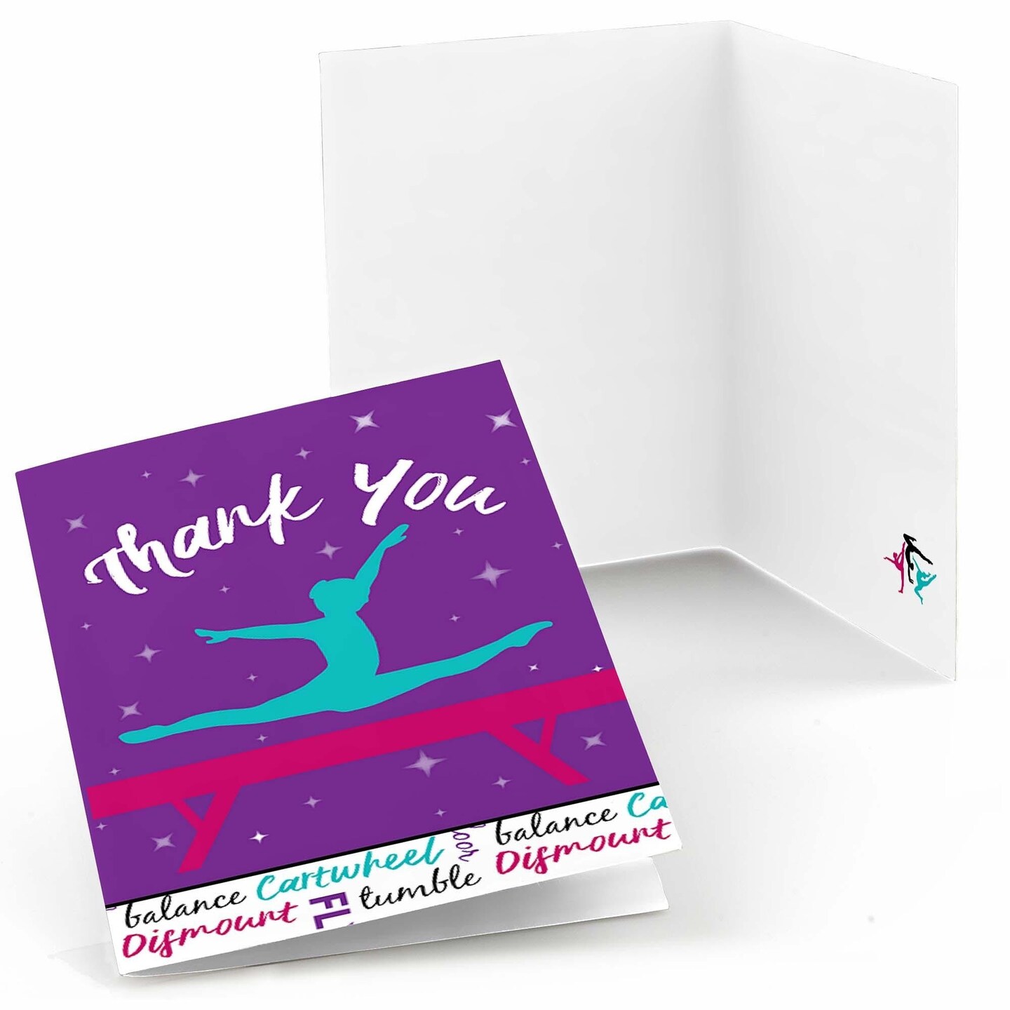 Big Dot of Happiness Tumble, Flip &#x26; Twirl - Gymnastics - Birthday Party or Gymnast Party Thank You Cards (8 count)