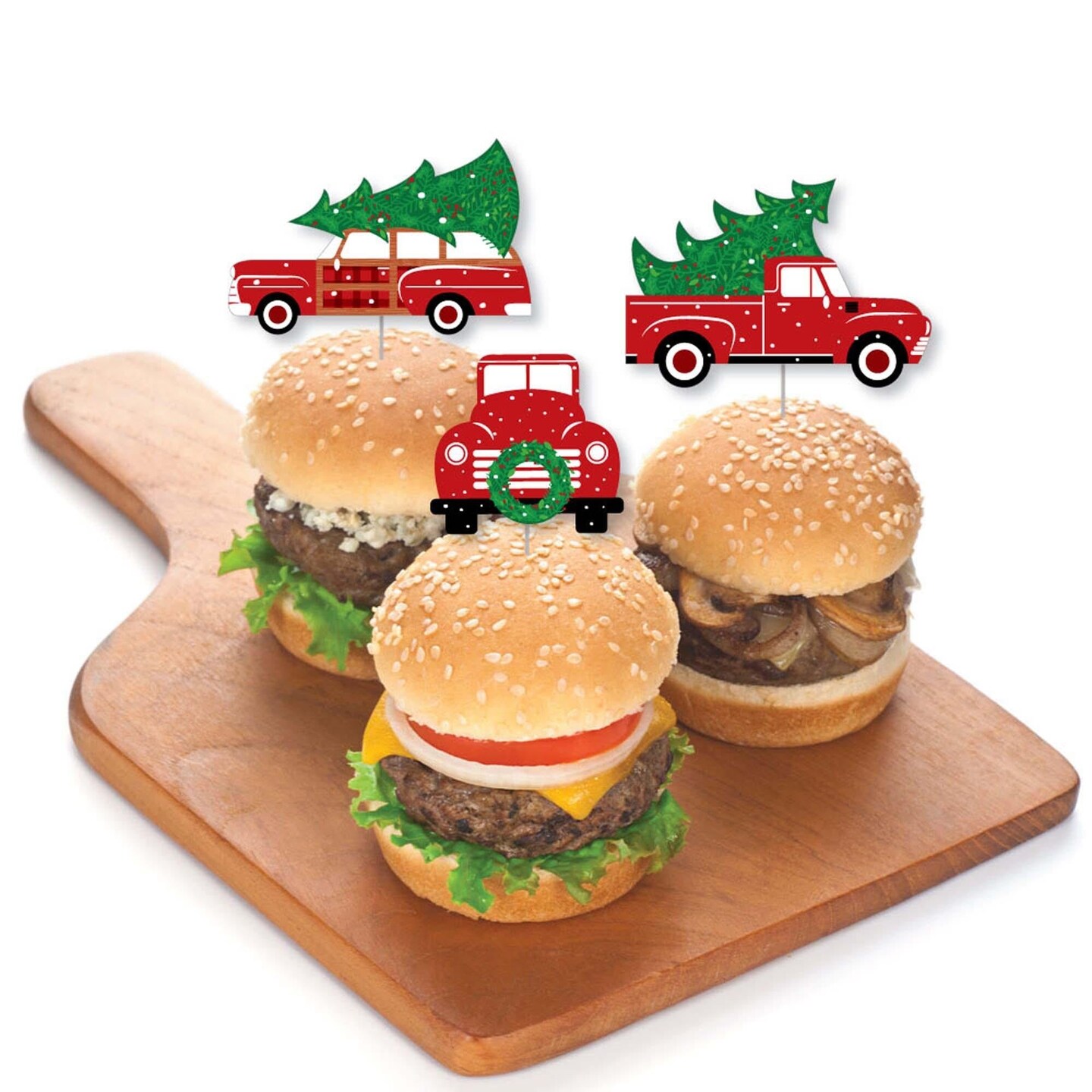 Big Dot of Happiness Merry Little Christmas Tree - Dessert Cupcake Toppers - Red Truck and Car Christmas Party Clear Treat Picks - Set of 24