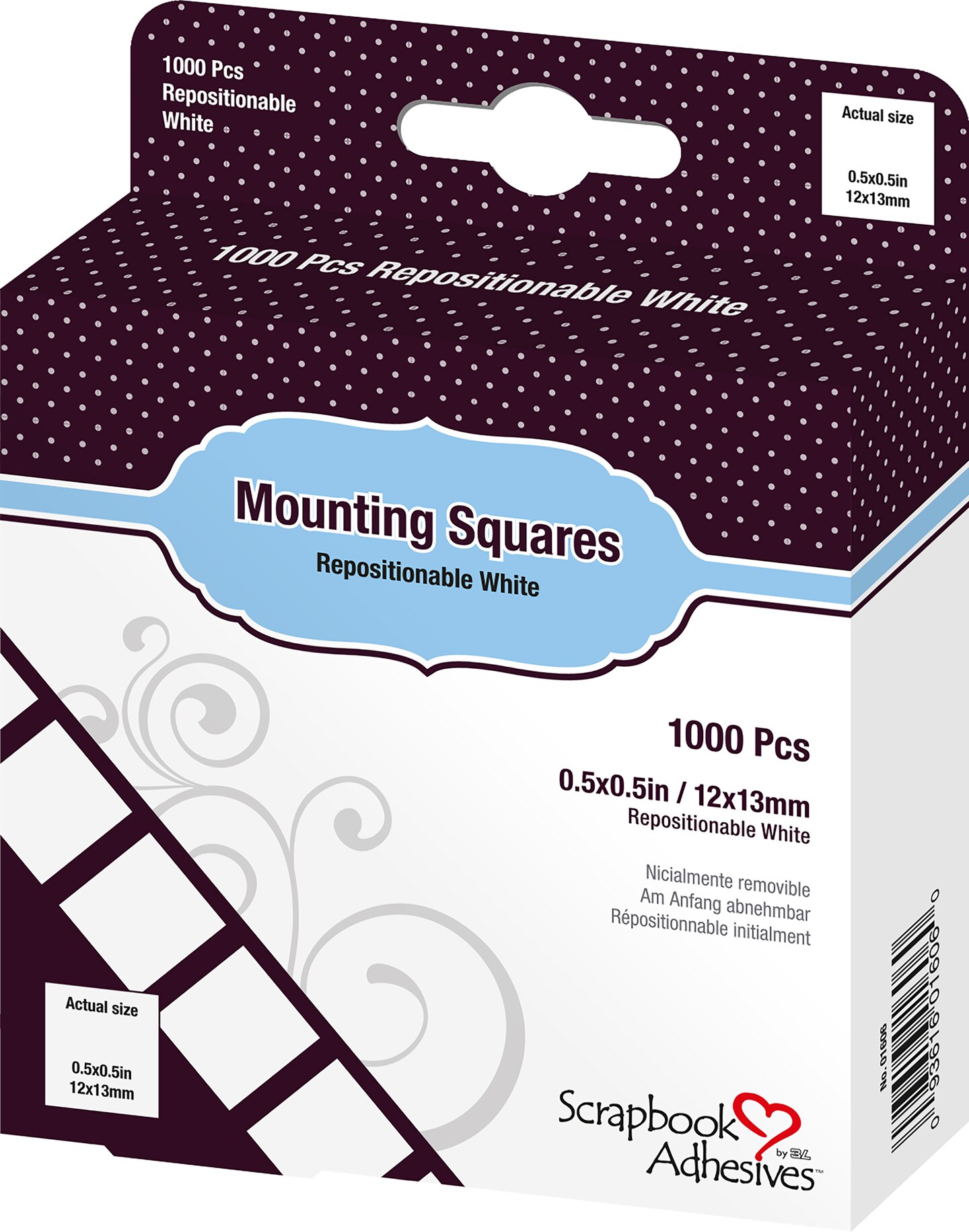 Scrapbook Adhesives Mounting Squares 1000/Pkg-Repositionable, White, .5&#x22;X.5&#x22;