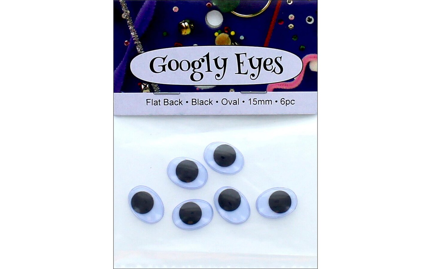 PA Ess Flat Back Eyes Oval 15mm 6pc Black