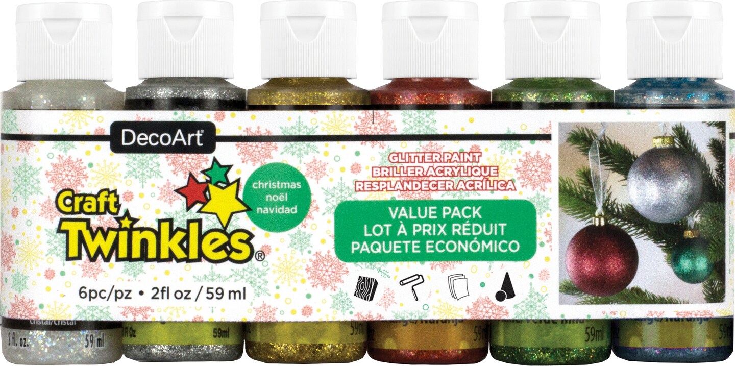 DecoArt Craft Twinkles Glitter Paint Value Pack 6/Pkg-Christmas
