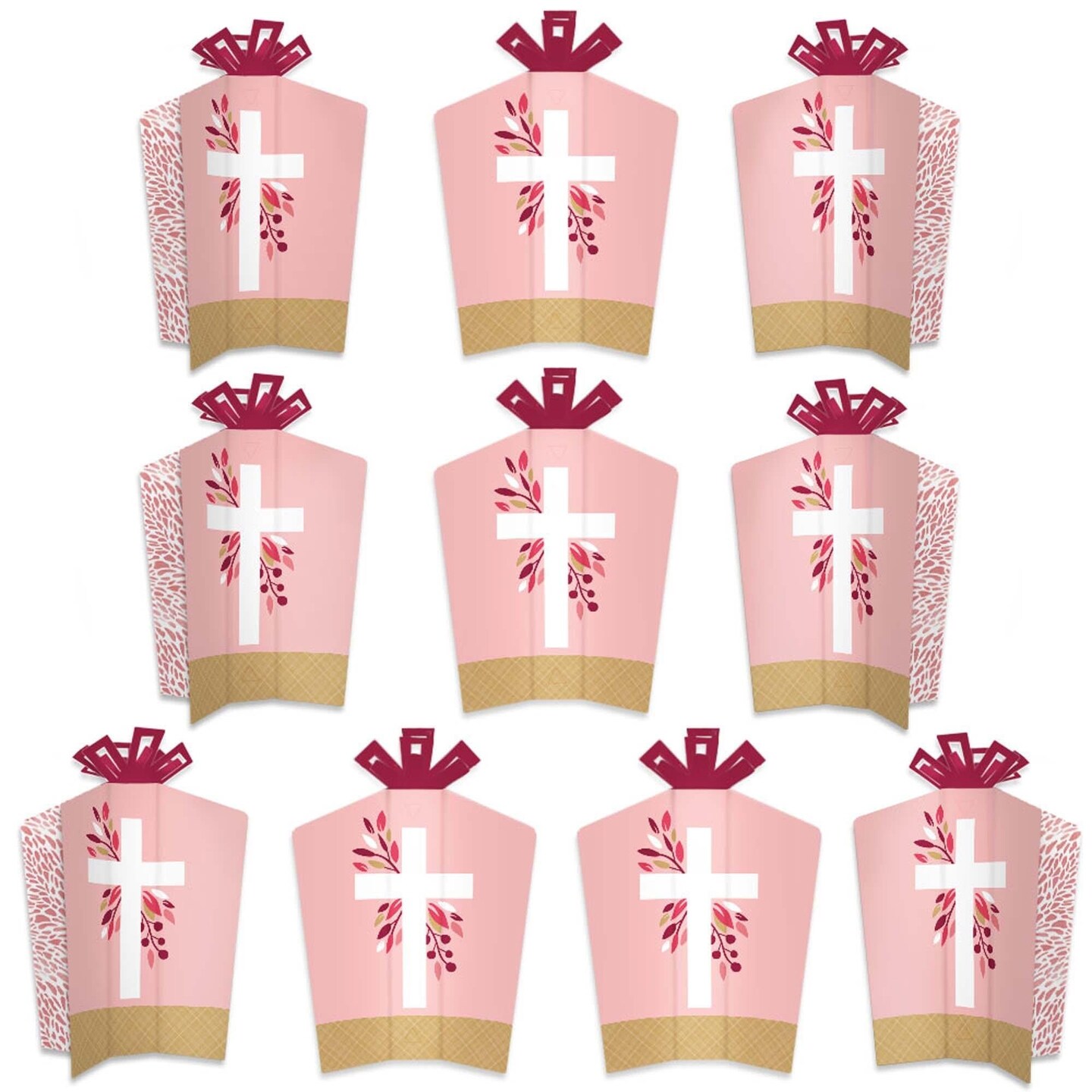 Big Dot of Happiness Pink Elegant Cross - Table Decorations - Girl Religious Party Fold and Flare Centerpieces - 10 Count