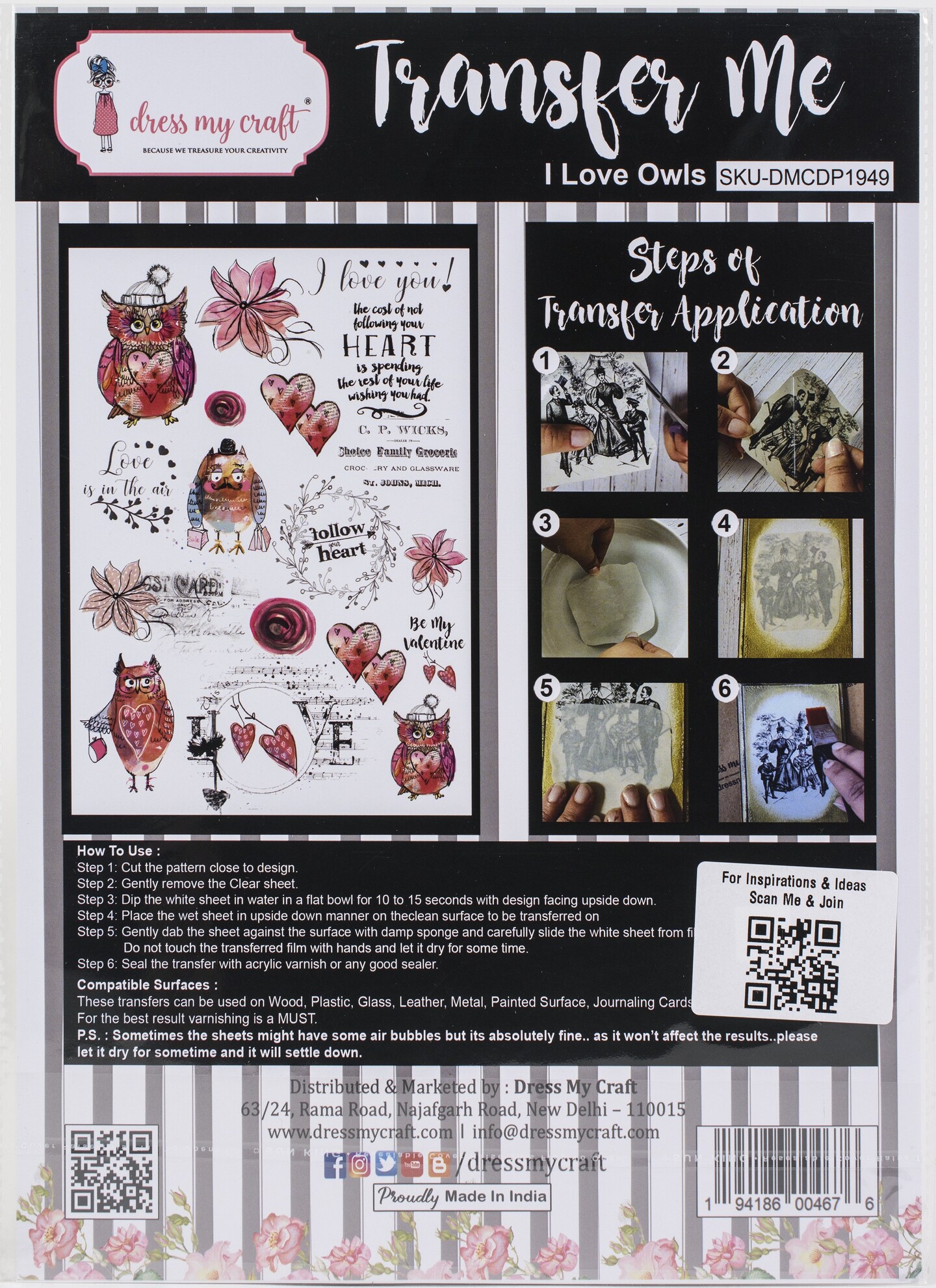 Dress My Craft Transfer Me Sheet A4-I Love Owls