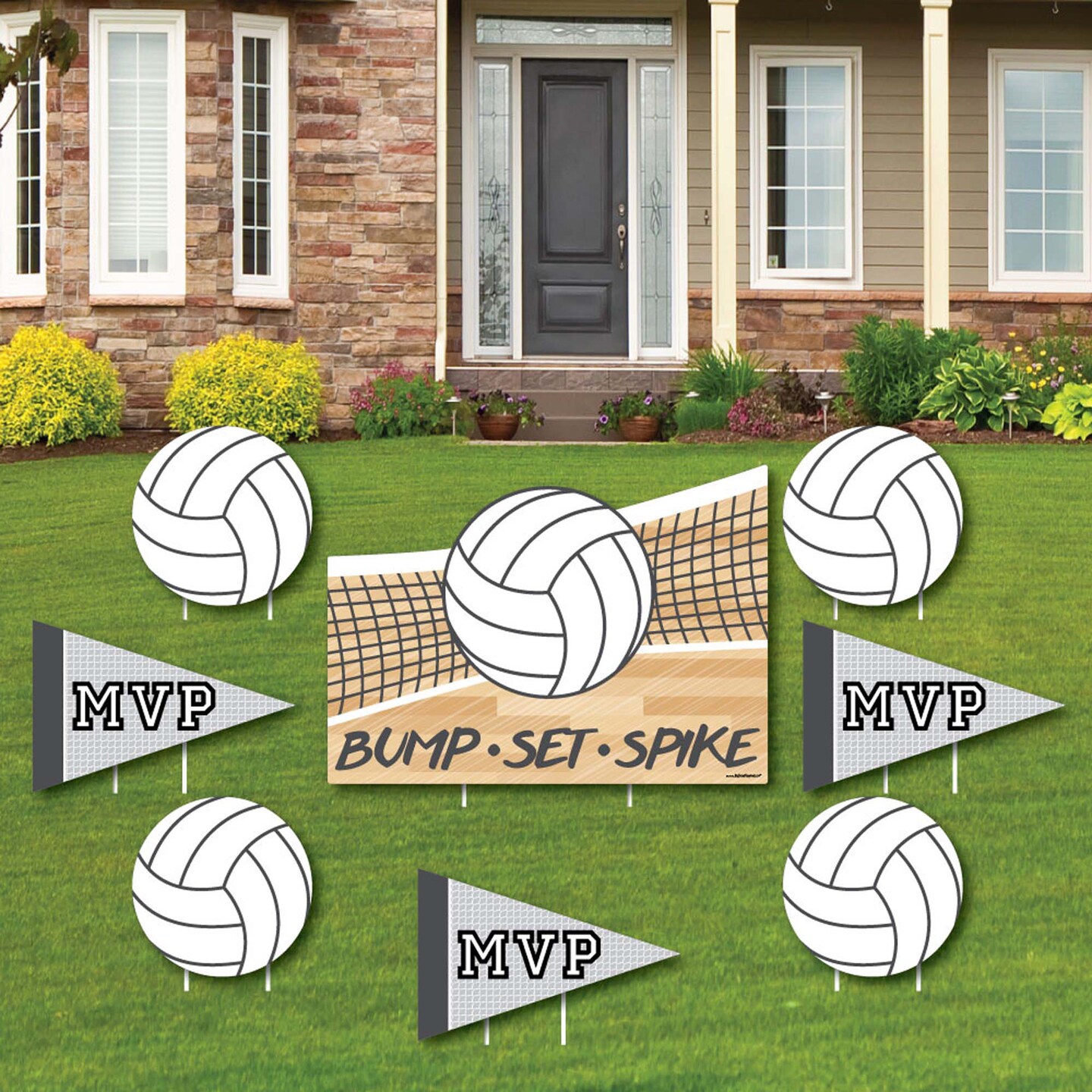Big Dot of Happiness Bump, Set, Spike - Volleyball - Yard Sign &#x26; Outdoor Lawn Decorations - Baby Shower or Birthday Party Yard Signs - Set of 8
