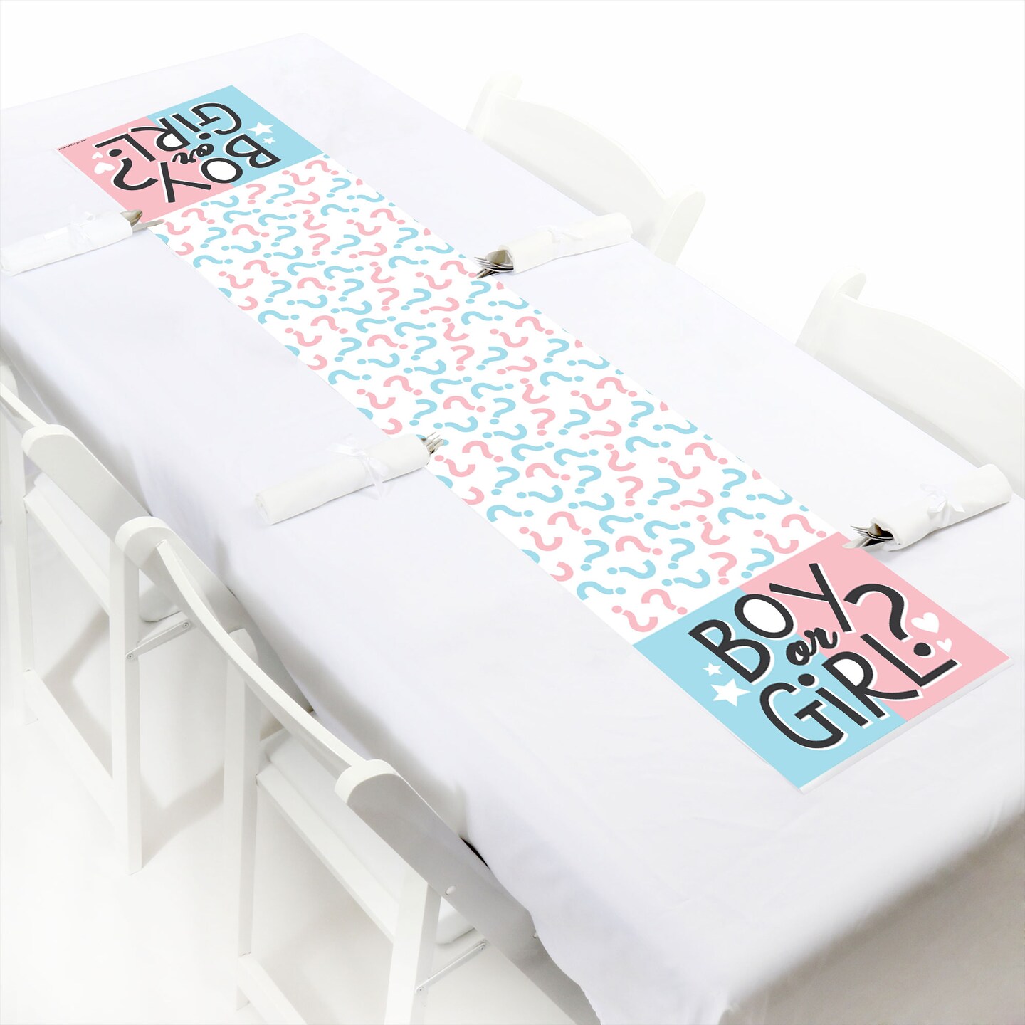 Big Dot of Happiness Baby Gender Reveal - Petite Team Boy or Girl Party Paper Table Runner - 12 x 60 inches