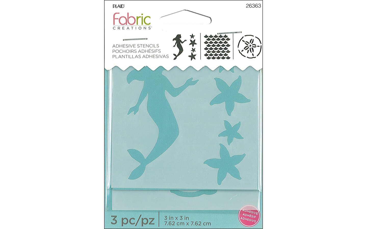 Plaid Fabric Creations Adh Stencil 3x3 3pc Mermaid