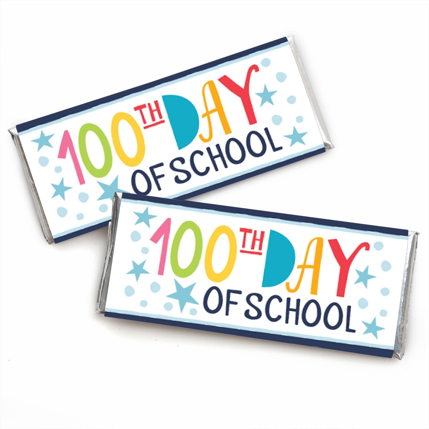 Big Dot of Happiness Happy 100th Day of School - Candy Bar Wrapper 100 Days Party Favors - Set of 24