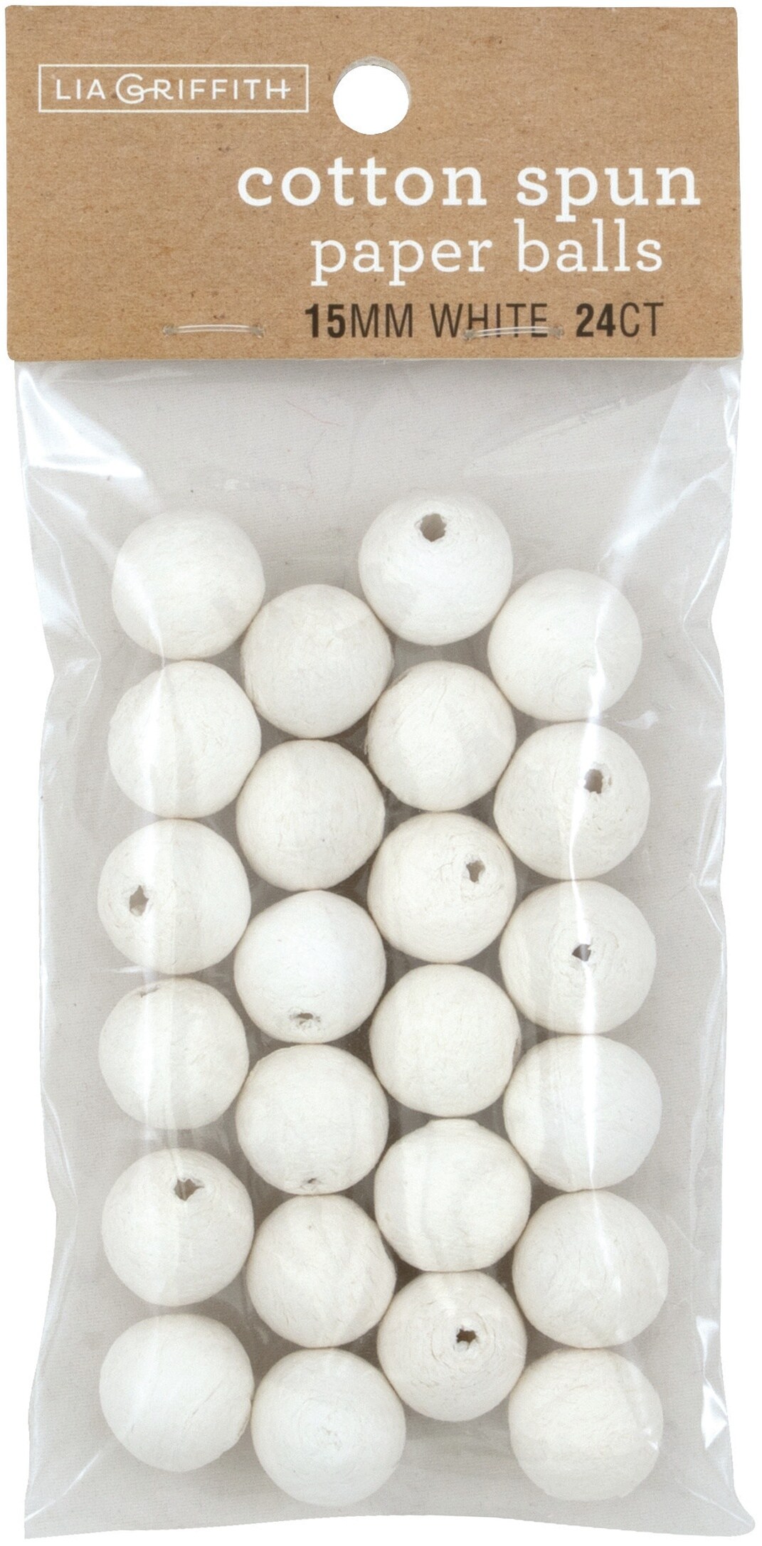 Lia Griffith Cotton Spun Paper Balls 15mm 24/Pkg-White