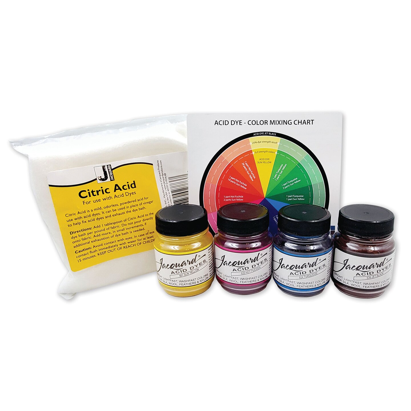 Jacquard Acid Dye Set, 4-Color Acid Dye Set with Citric Acid