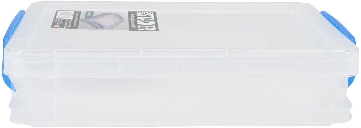 Storage Studios Super Stacker Doc Box-14.5"X10.5"X3.38" Clear/Blue Handles