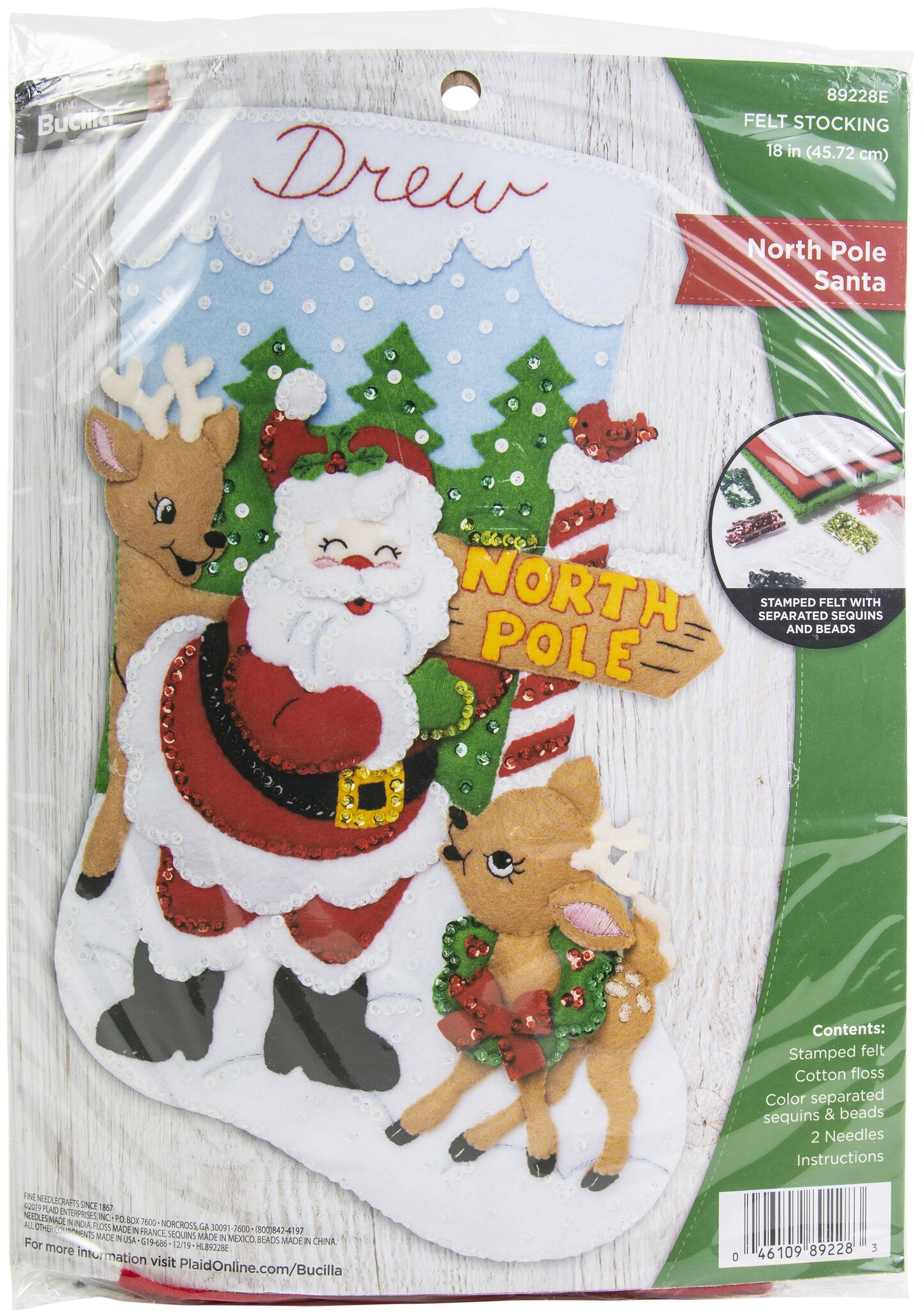 Bucilla Felt Applique Stocking Kit Santa's Visit Size 18-Inch