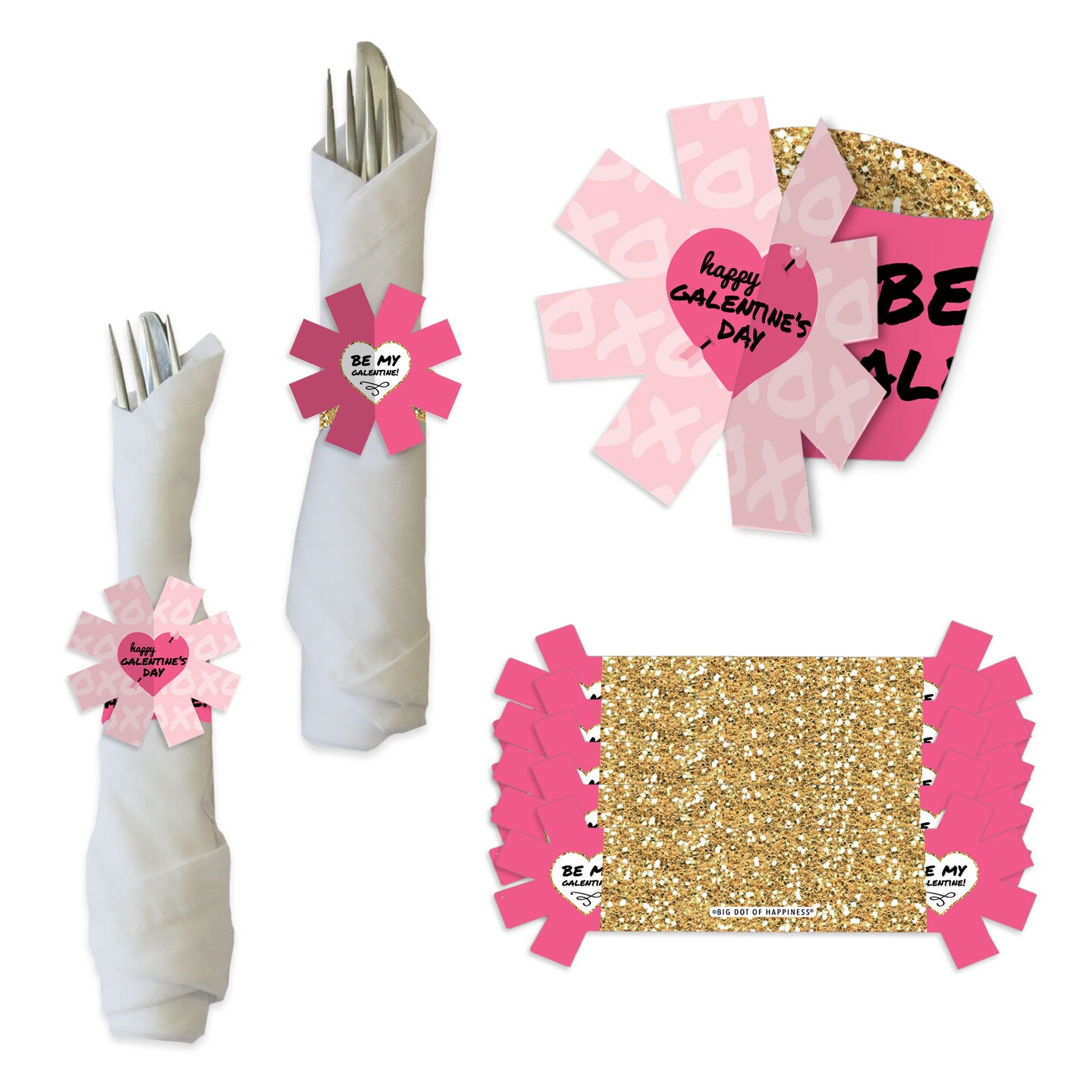 Big Dot of Happiness Be My Galentine - Galentine&#x27;s &#x26; Valentine&#x27;s Day Party Paper Napkin Holder - Napkin Rings - Set of 24