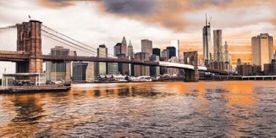 Brooklyn Bridge and Lower Manhattan at sunset, NYC Poster Print by Pangea Images - Item # VARPDX2AP3330