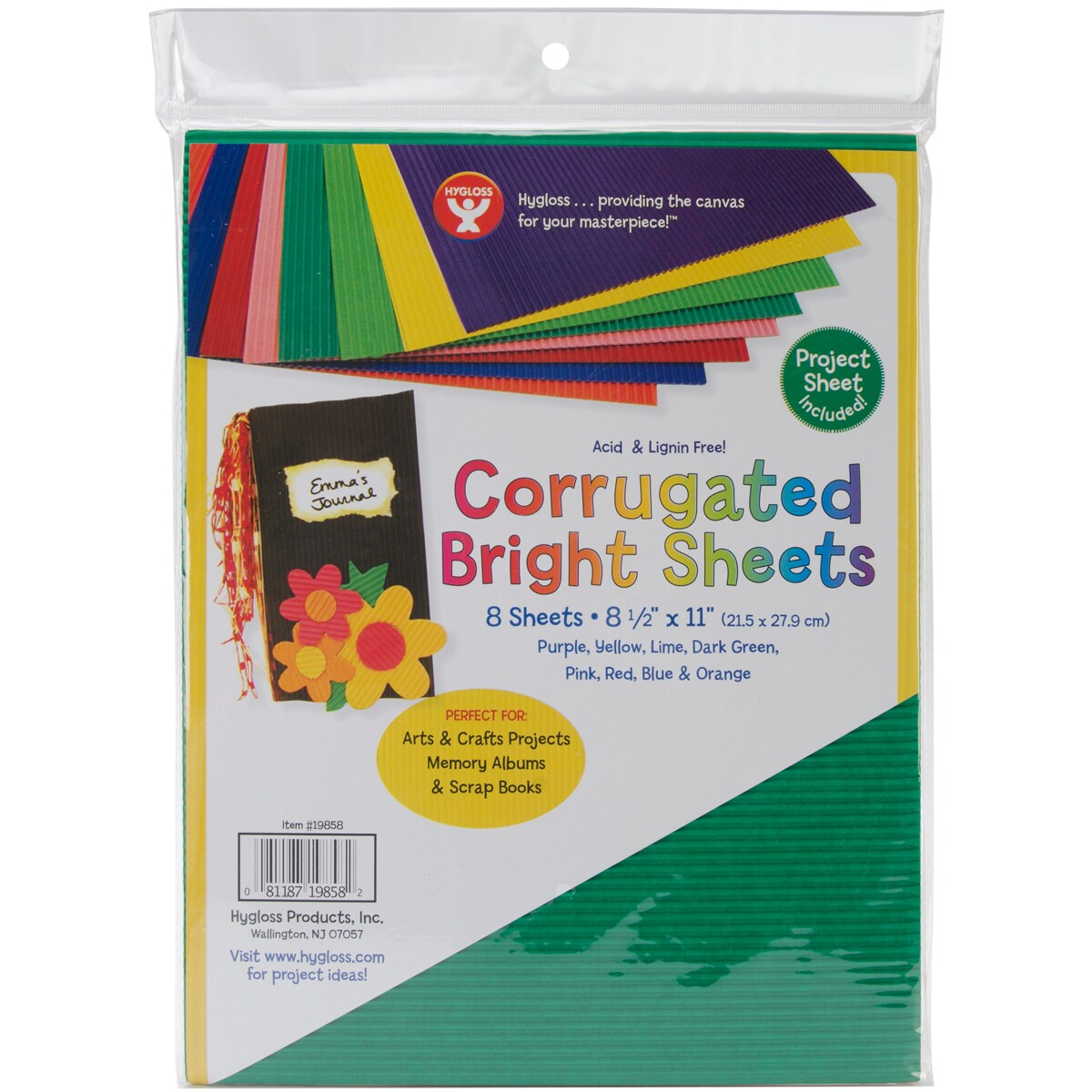 Hygloss Corrugated Sheets 8.5&#x22;X77&#x22; 8/Pkg-Brights