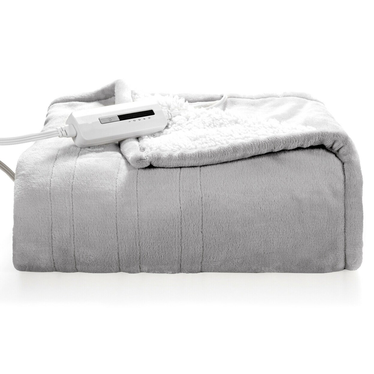 Gymax 60x50 Electric Heated Throw Blanket Flannel and Sherpa Double-sided Flush