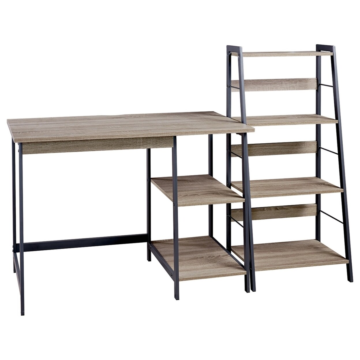 Saltoro Sherpi Wood and Metal Desk with Ladder Shelf, Brown and Black-