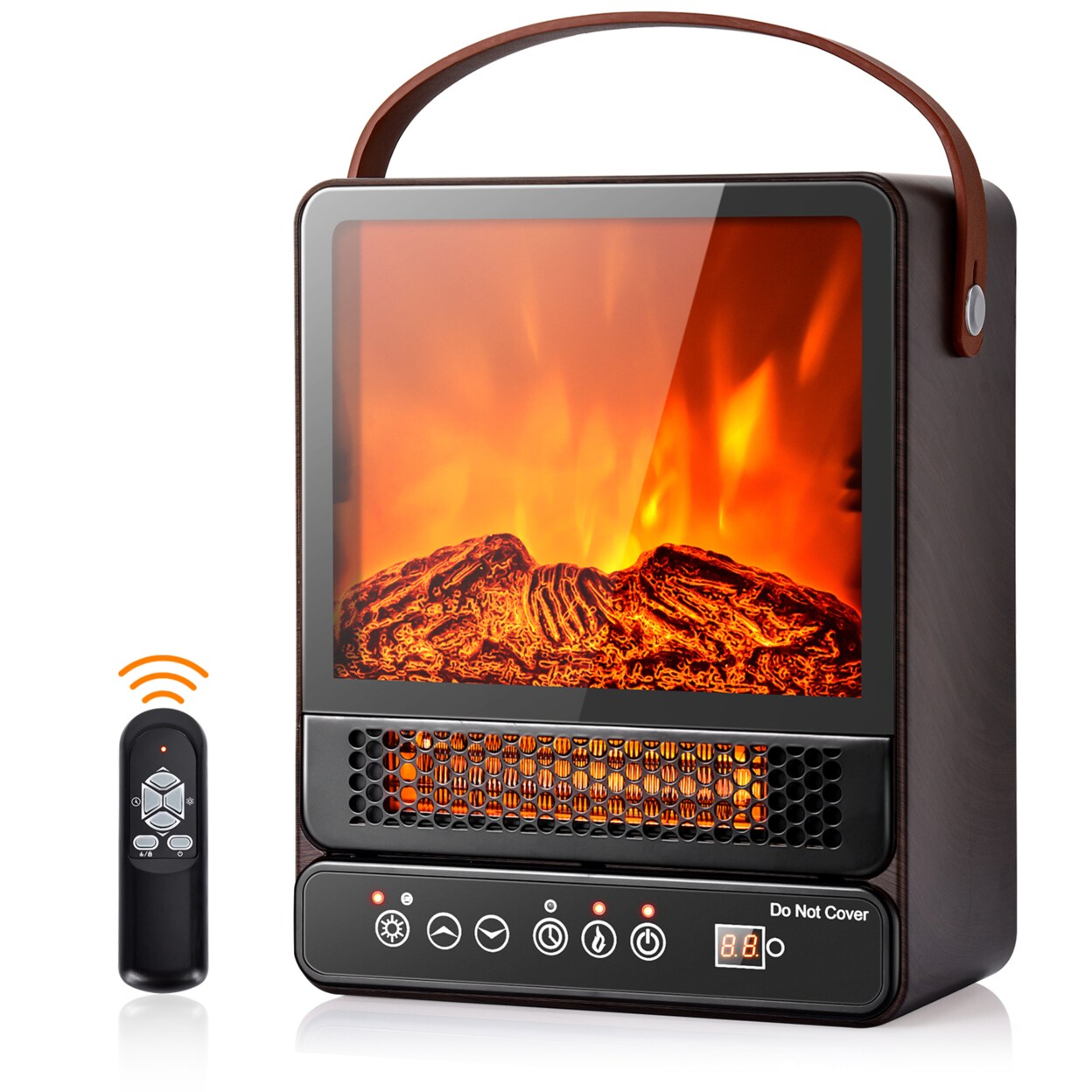 Gymax 1500W Portable Electric Fireplace Heater w/ Remote Control Walnut/Maple