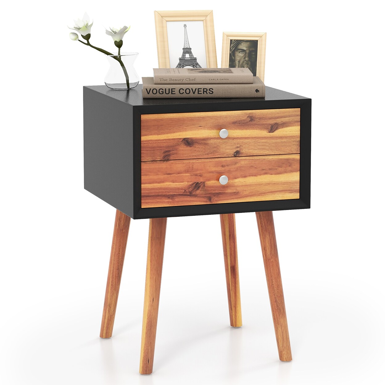 Gymax Wooden Nightstand Mid Century End Side Table Living Room W2