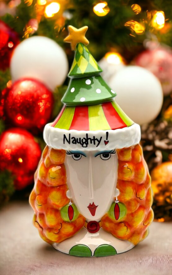Ceramic Naughty or Nice 2-Sided Lady Cookie Jar, Home D&#xE9;cor, Gift for Her, Gift for Mom, Kitchen D&#xE9;cor, Christmas D&#xE9;cor