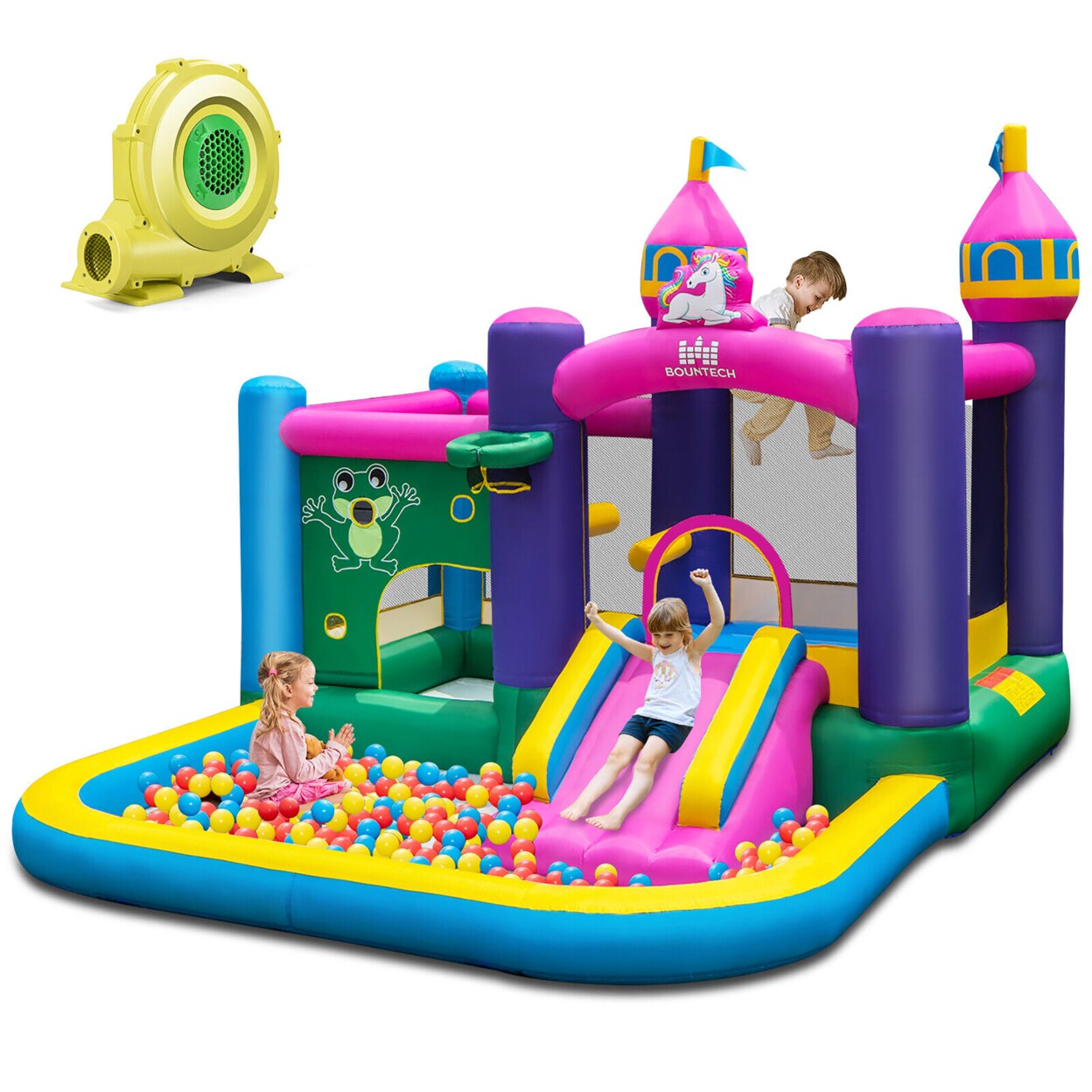 Inflatable Unicorn-Themed Bounce House 6-In-1 Kids Bounce Castle W/ 735W Blower