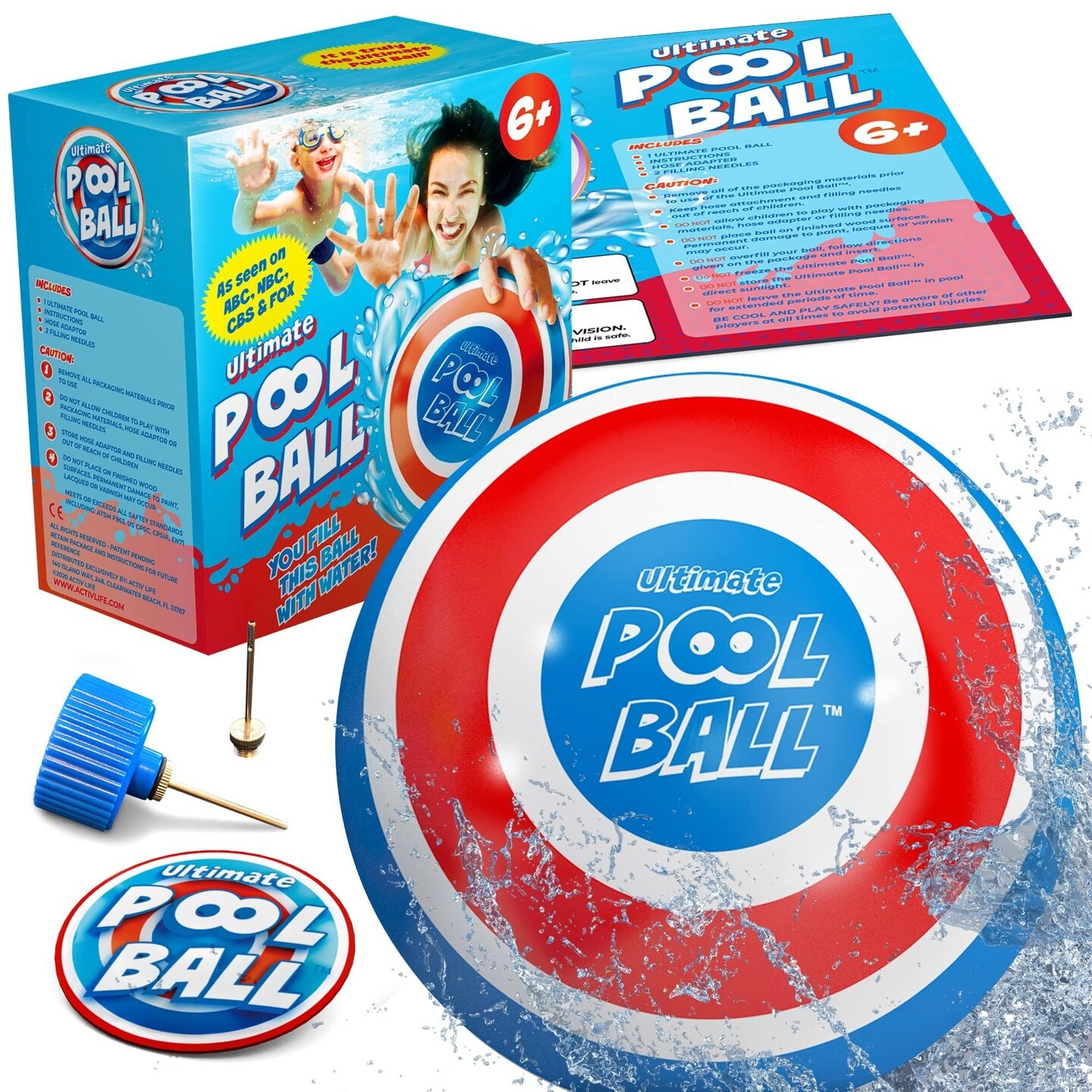 Activ Life The Ultimate Pool Ball - Fill It with Water to Play Underwater Games! Best Pool Toys for Kids Ages 8-12 - Fun Summer Toy for Boys &#x26; Gift Ideas for 6, 7, 9, 10 &#x26; 11 Year Old Girls &#x26; Teens