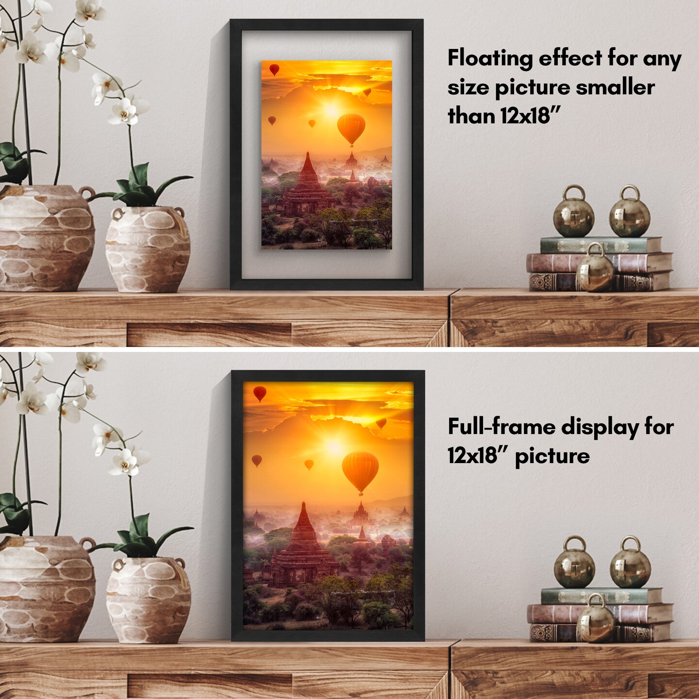 Americanflat Floating Picture Frame for Wall Art - Photo Frame with Floating Effect for Photos, Wall Art, and Pressed Flowers - Polished Glass Cover - Hanging Hardware