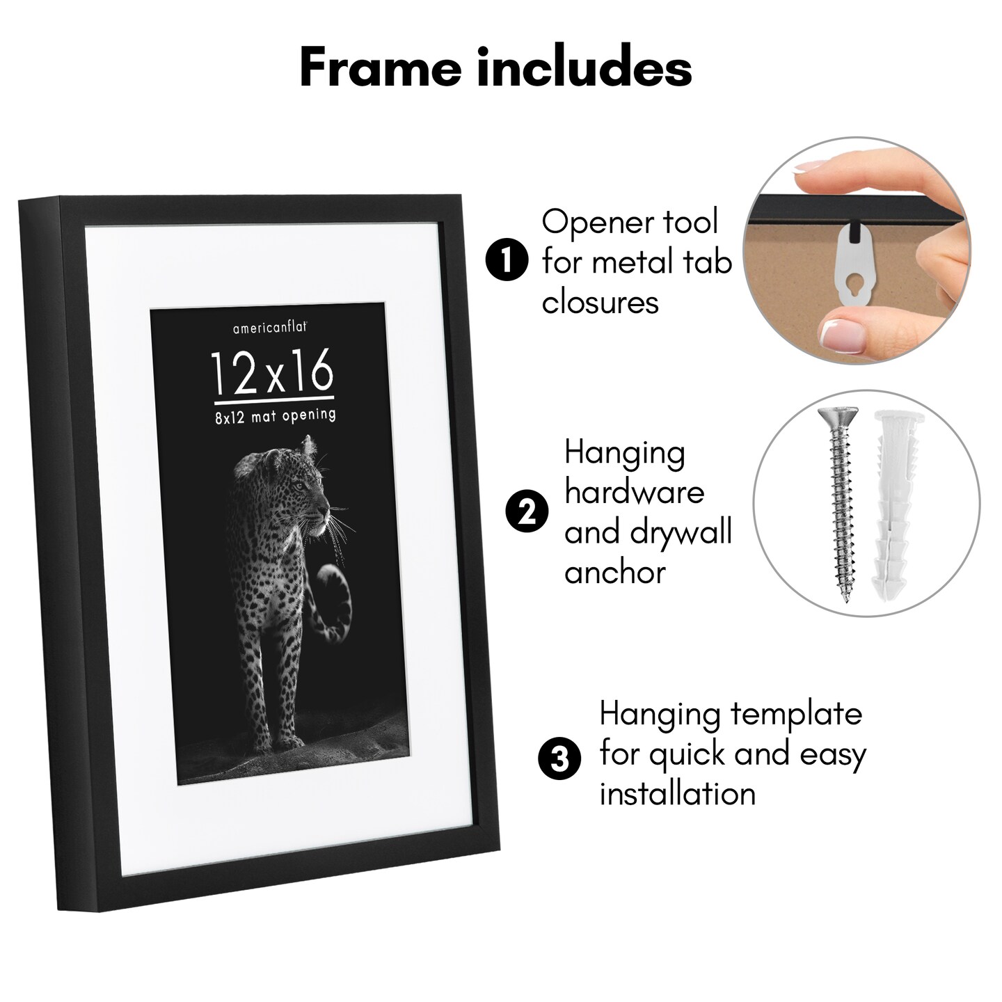 Americanflat Gallery-Style Picture Frame with Mat - Showcase Artwork, Prints, and Photos - Shatter Resistant Glass - Hanging Hardware with Drywall Anchor