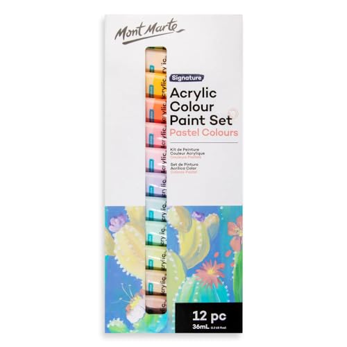 12 Pieces Acrylic Colour Pastel Paint Set Signature 36ml (1.2 US fl.oz), Creamy Pastel Acrylic Paint Set, Good Coverage, Semi-Matte Finish, Ideal For Most Art and Craft Surfaces.