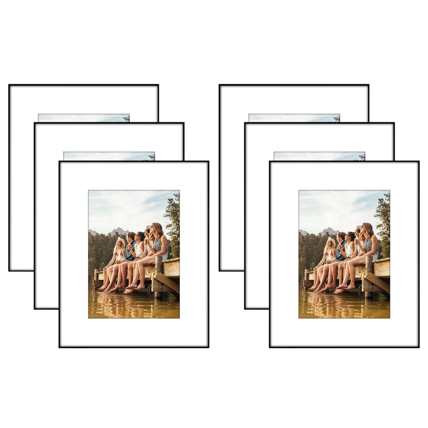 Americanflat Front Loading Picture Frame Set with Mat - Set of 6 - Wall Decor Frames - Shatter Resistant Glass - Hanging Hardware with Snap-Out Easel - Black