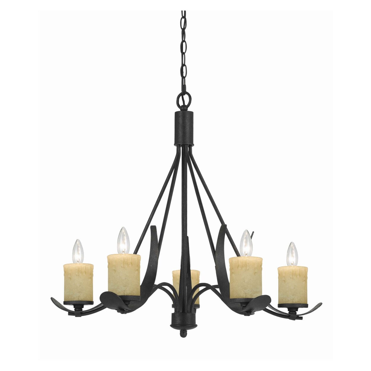 Saltoro Sherpi 5 Bulb Metal Frame Chandelier with Candle Lights, Black and Beige-
