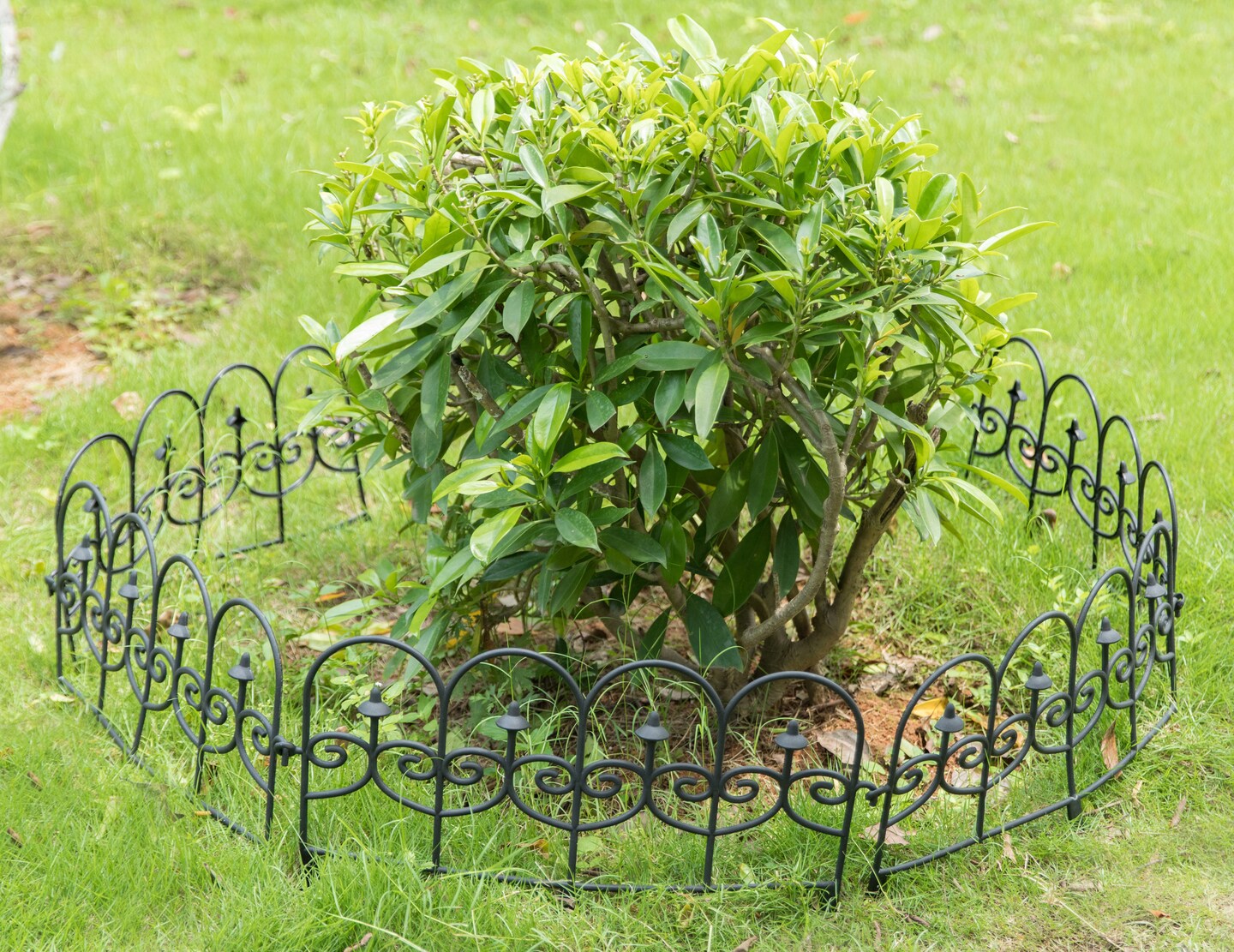 Vinyl Wrought Iron- Look Garden Ornamental Edging, Lawn Picket Fence Landscape Panel Border, Flower Bed Barrier