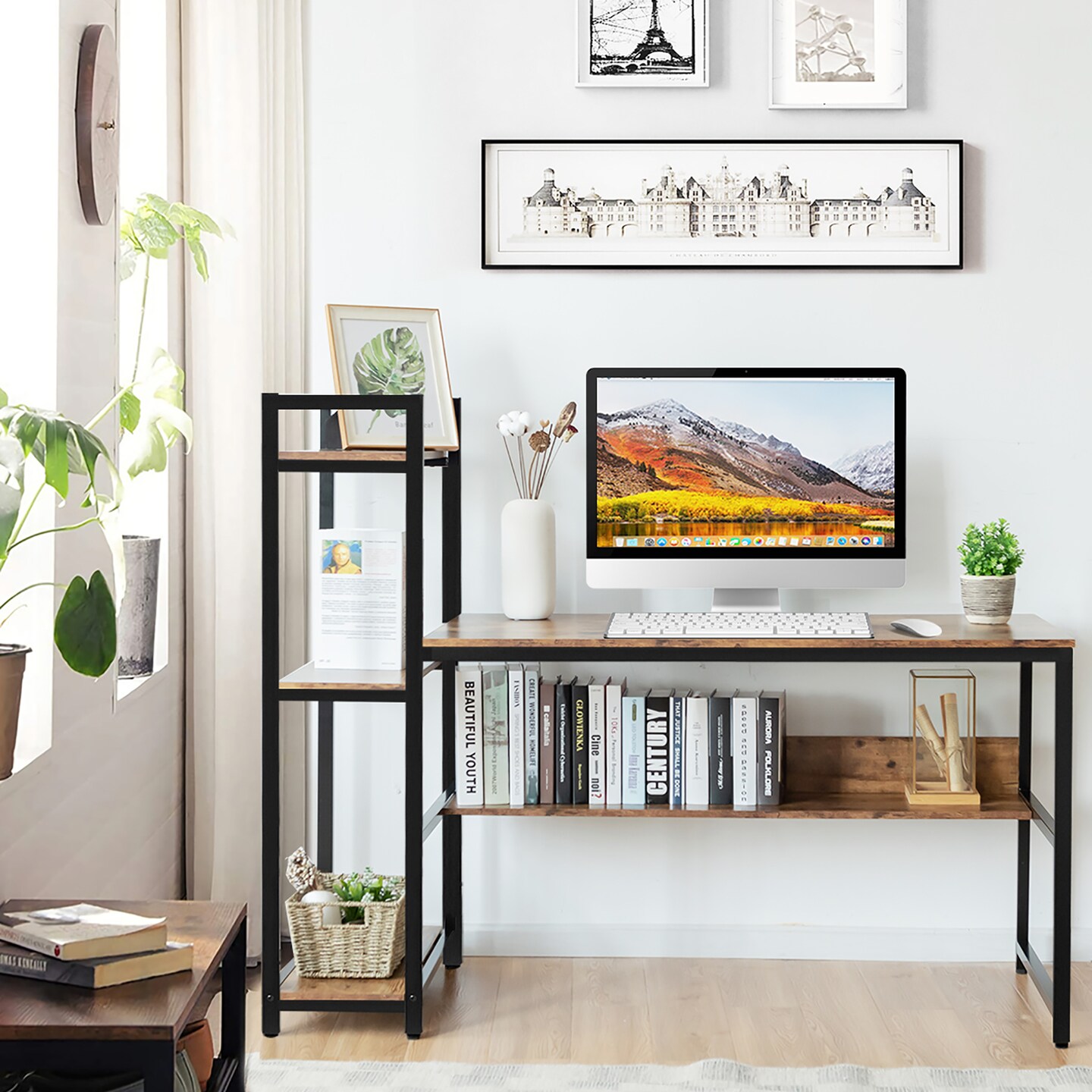 Costway Multi-Functional Computer Desk with 4-tier Storage shelves