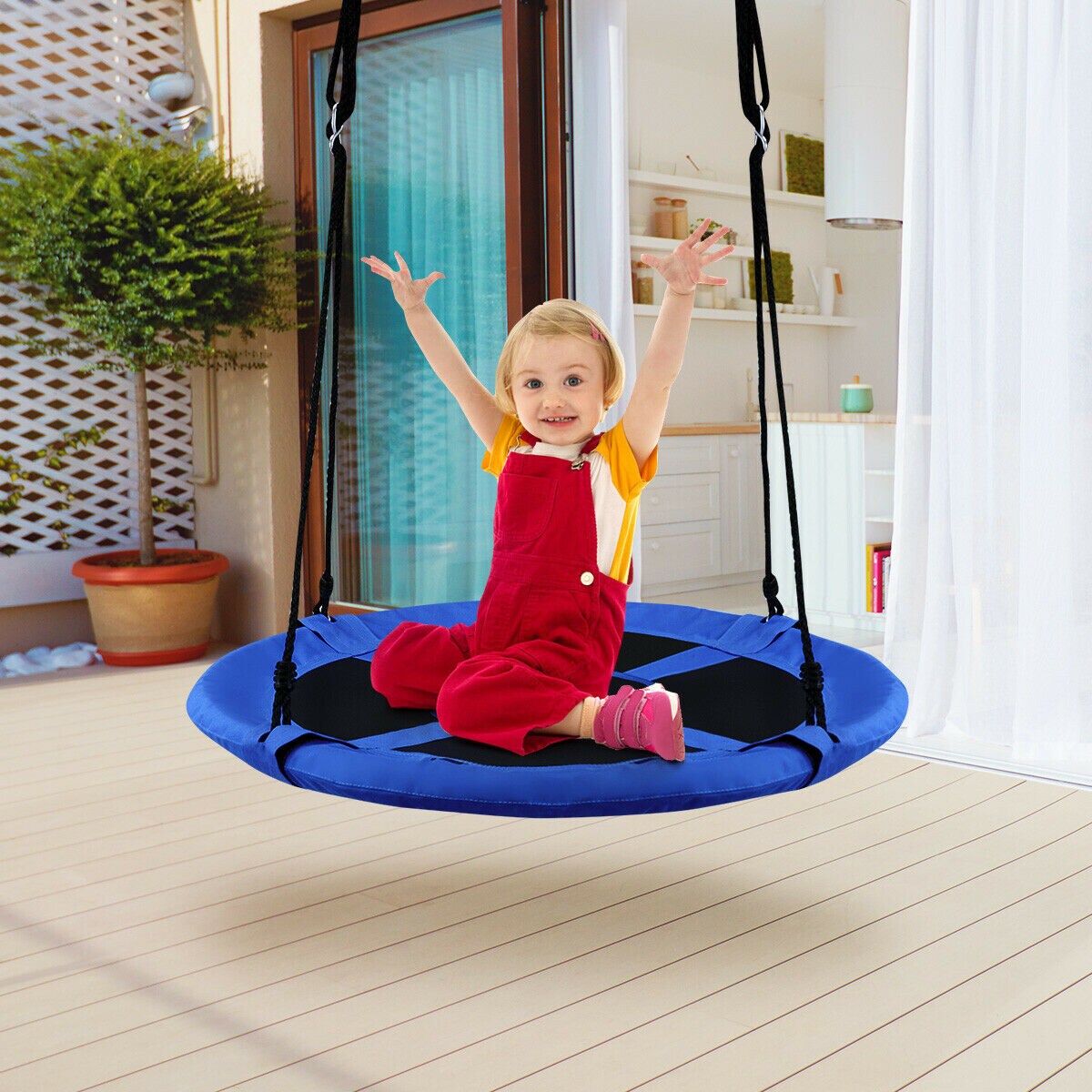 Goplus 40" Flying Saucer Tree Swing Indoor Outdoor Play Set Kids Christmas Gift Purple/Blue/Green/Colorful/Blue Rocket/Blue Whale/Woods/Dark Green/Dark Pink/Yellow/Pink