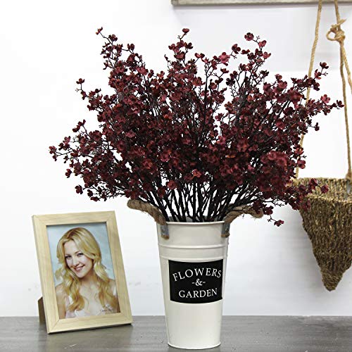 JAKY-Global Babys Breath Silk Artificial Flowers Burgundy 6 Bundle Fall Stems Fake Plants Decor Wedding Party Decoration Bouquets Real Touch DIY Home Garden (Autumn Red-6pcs)