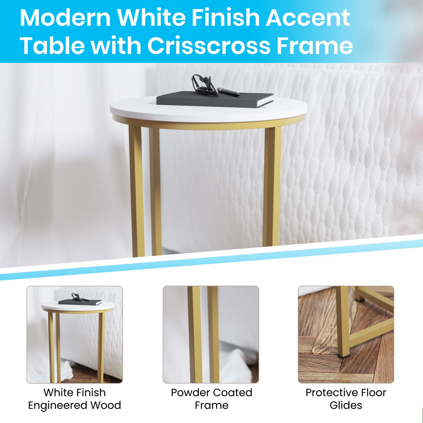 Merrick Lane Fairdale End Table with Round Cross Brace Frame