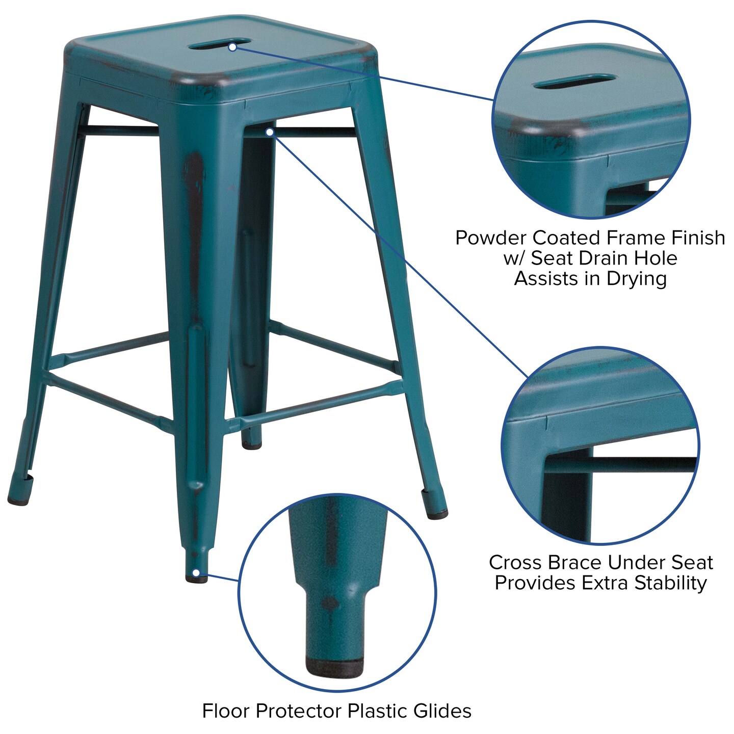 Merrick Lane Elba Series Metal Stool with Powder Coated Finish and Integrated Floor Glides
