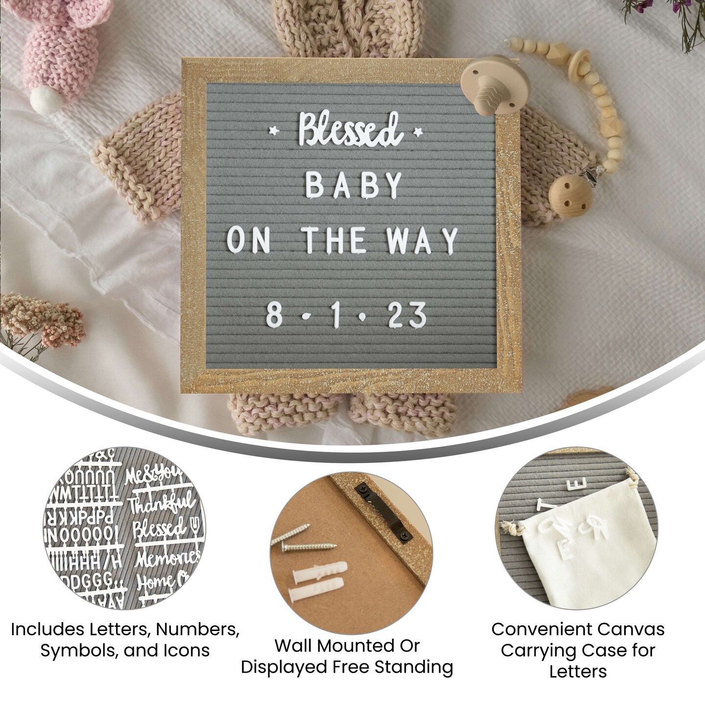 Emma and Oliver Bette Felt Letter Board Set with 389 Letters Including Numbers, Symbols, Icons and a Canvas Carrying Case
