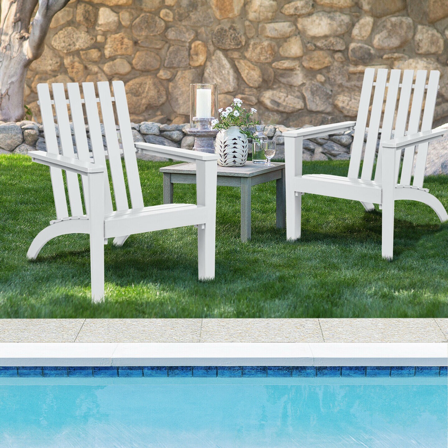 Costway Outdoor Wooden Adirondack Chair Patio Lounge Chair w/ Armrest