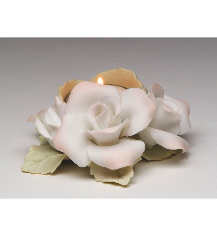 Hand Crafted Ceramic White and Pink Rose Tealight Candle Holder, Wedding D&#xE9;cor, Wedding Gift, Wedding Favor