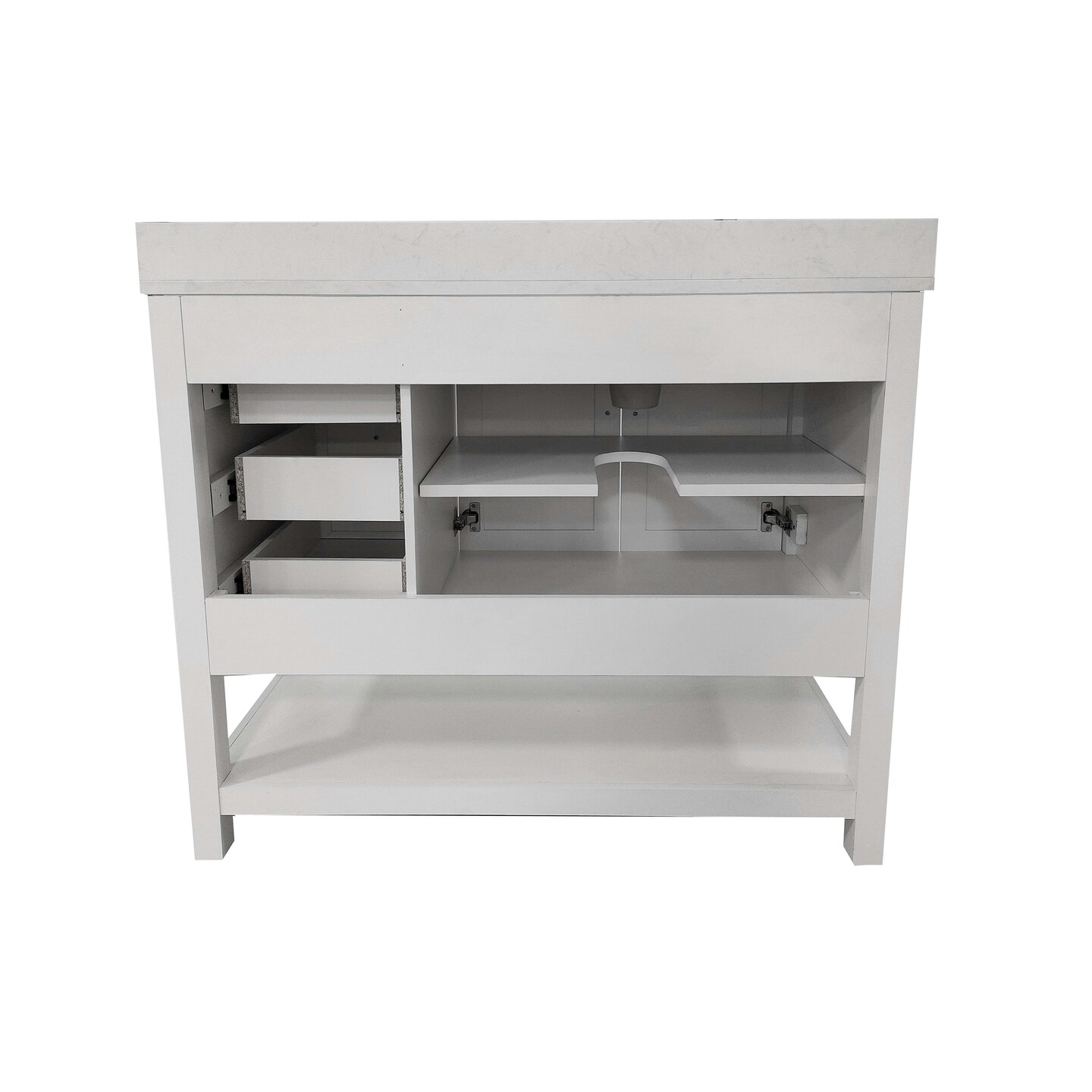 Merrick Lane Vigo Bathroom Vanity with Ceramic Sink, Carrara Marble Finish Countertop, Storage Cabinet with Soft Close Doors, Open Shelf and 3 Drawers
