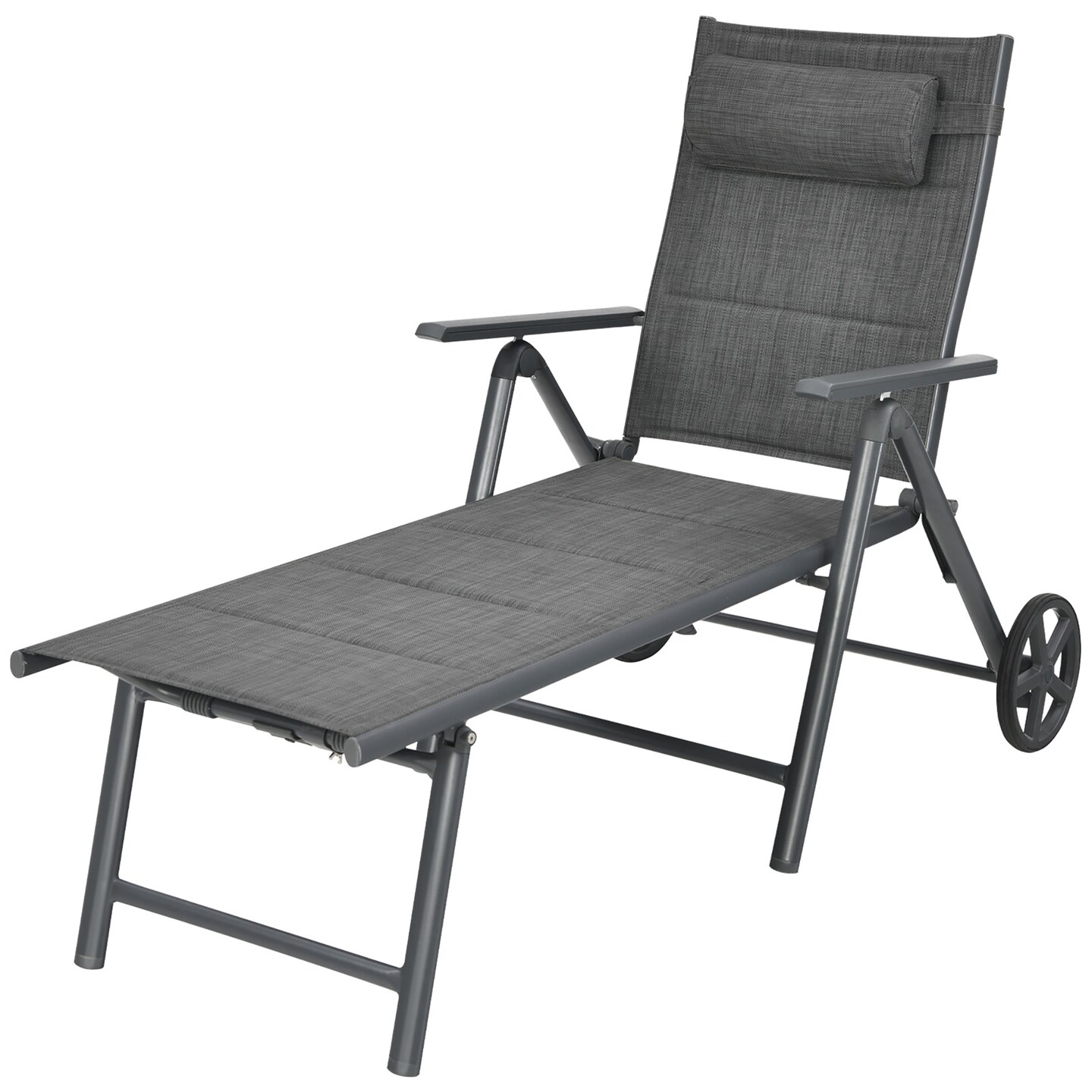 Costway Patio Reclining Chaise Lounge Padded Chair Aluminum Adjust Neck Pillow