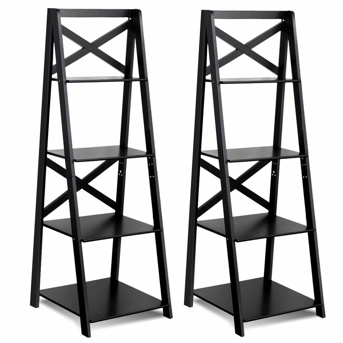 2 Pcs 4-Tier Ladder Shelf Bookshelf Bookcase Storage Display Leaning Home Office