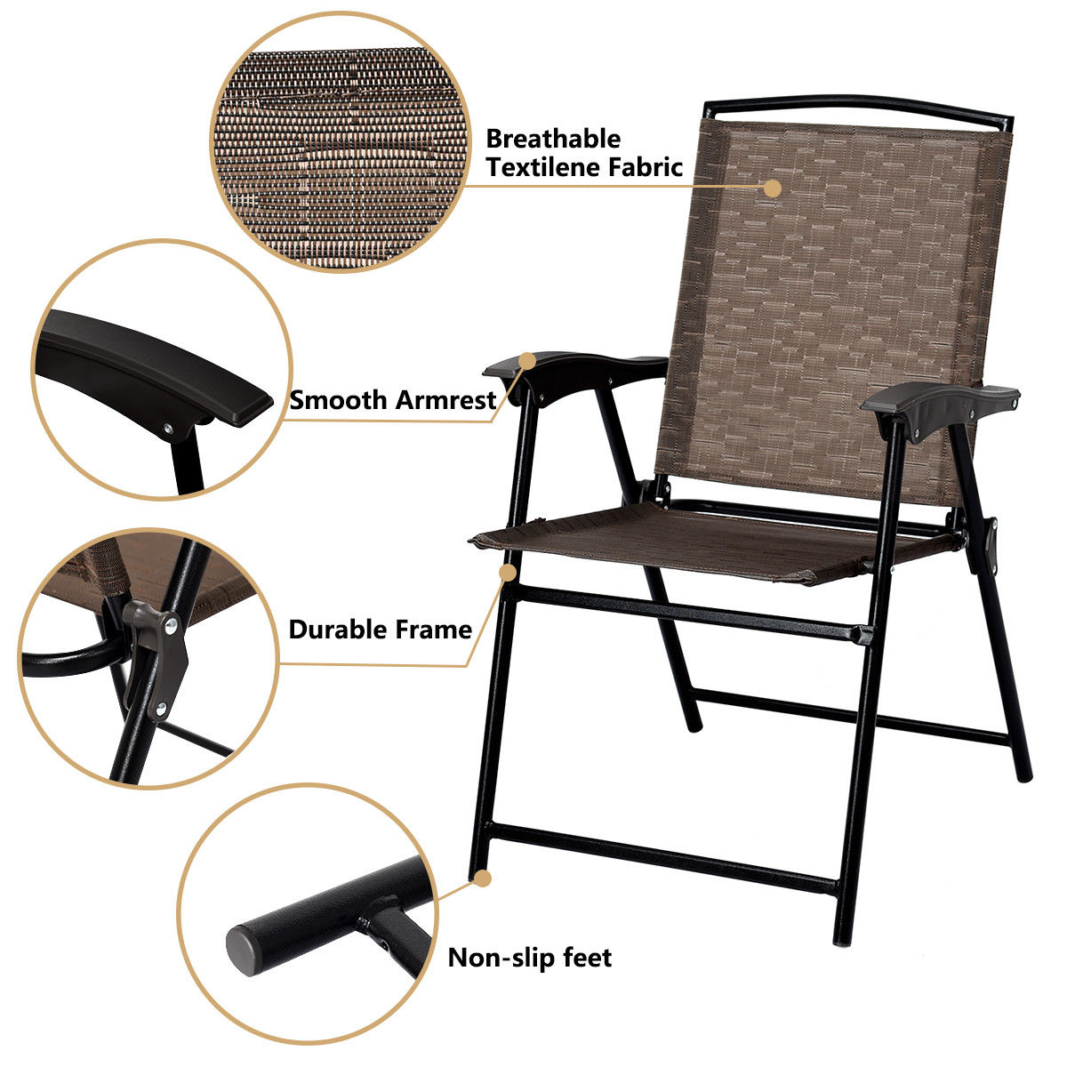 Costway 3PC Bistro Patio Garden Furniture Set 2 Folding Chairs Glass Table Top Steel