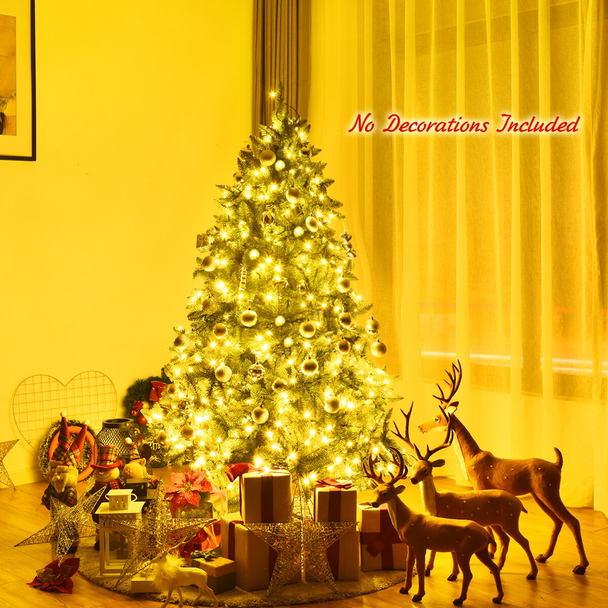 Costway 5ft Pre-lit PVC Christmas Fir Tree Hinged 8 Flash Modes