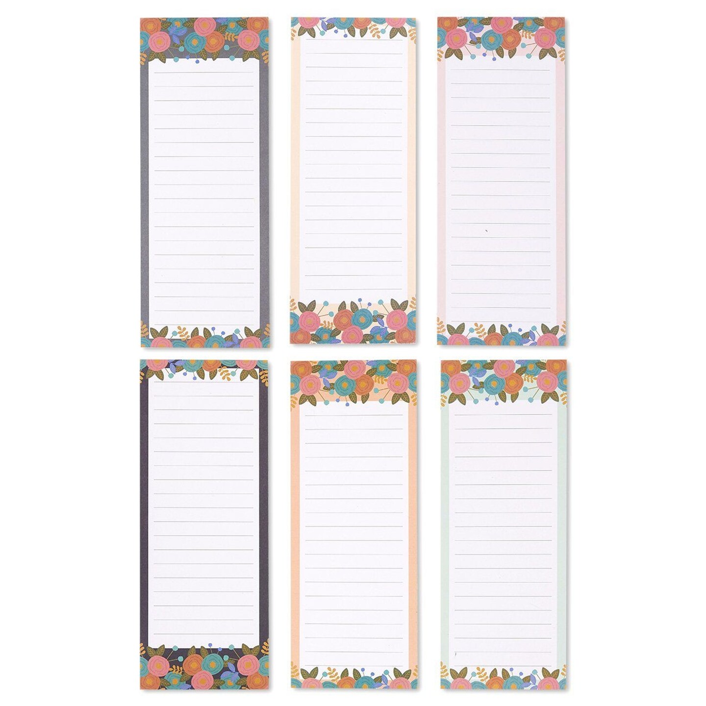 6 Pack Magnetic Notepads for Refrigerator - Shopping List, To-Do, Memo, Scratch Pads (6 Floral Designs, 60 Sheets Each)