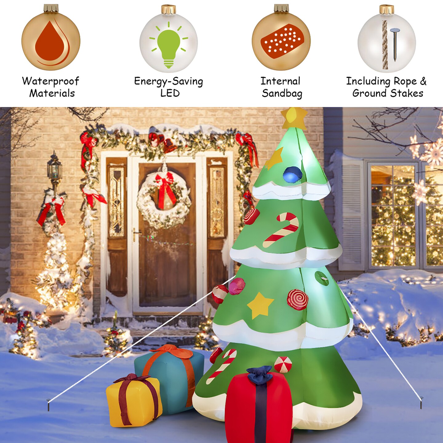 Costway 6 FT Inflatable Christmas Tree w/ Gift Boxes LED Bulbs Blow Up Yard Decoration
