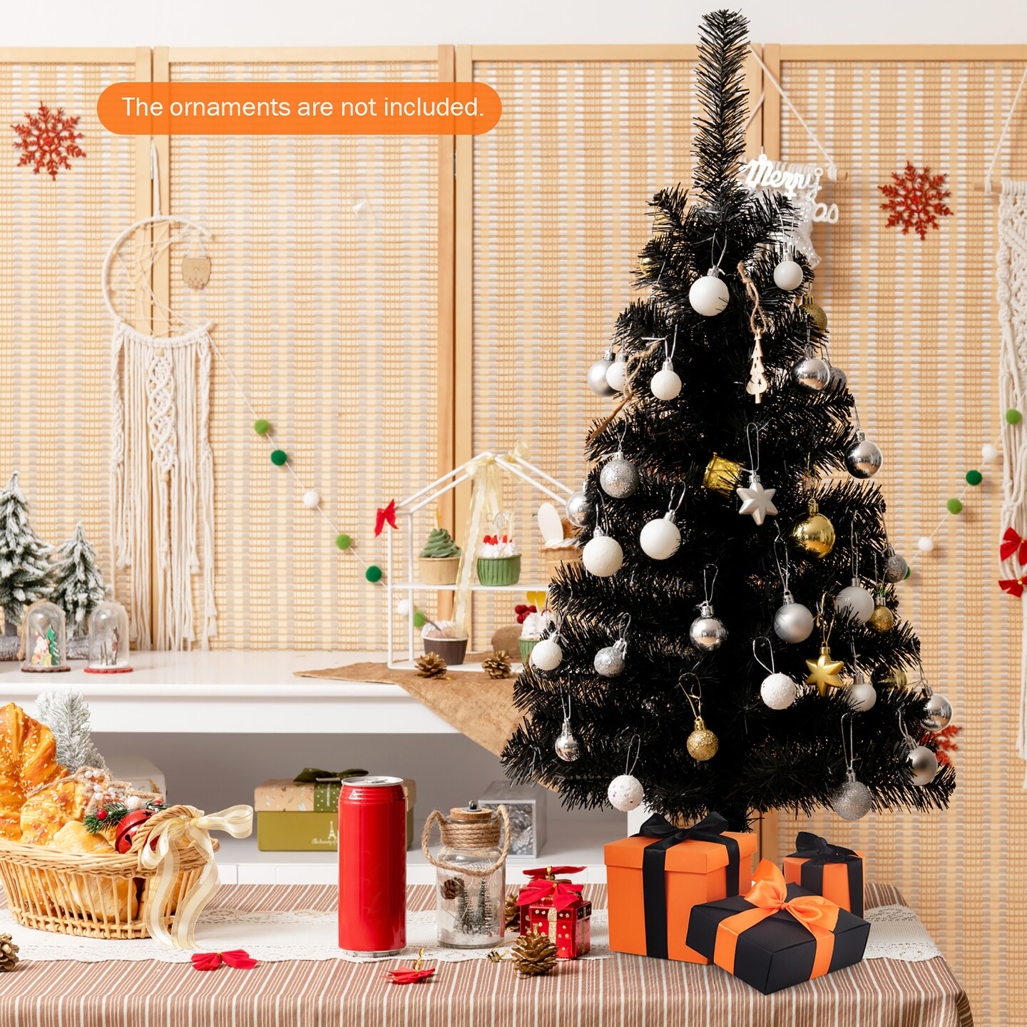 Costway 3ft Unlit Artificial Christmas Halloween Mini Tree Black w/Plastic Stand