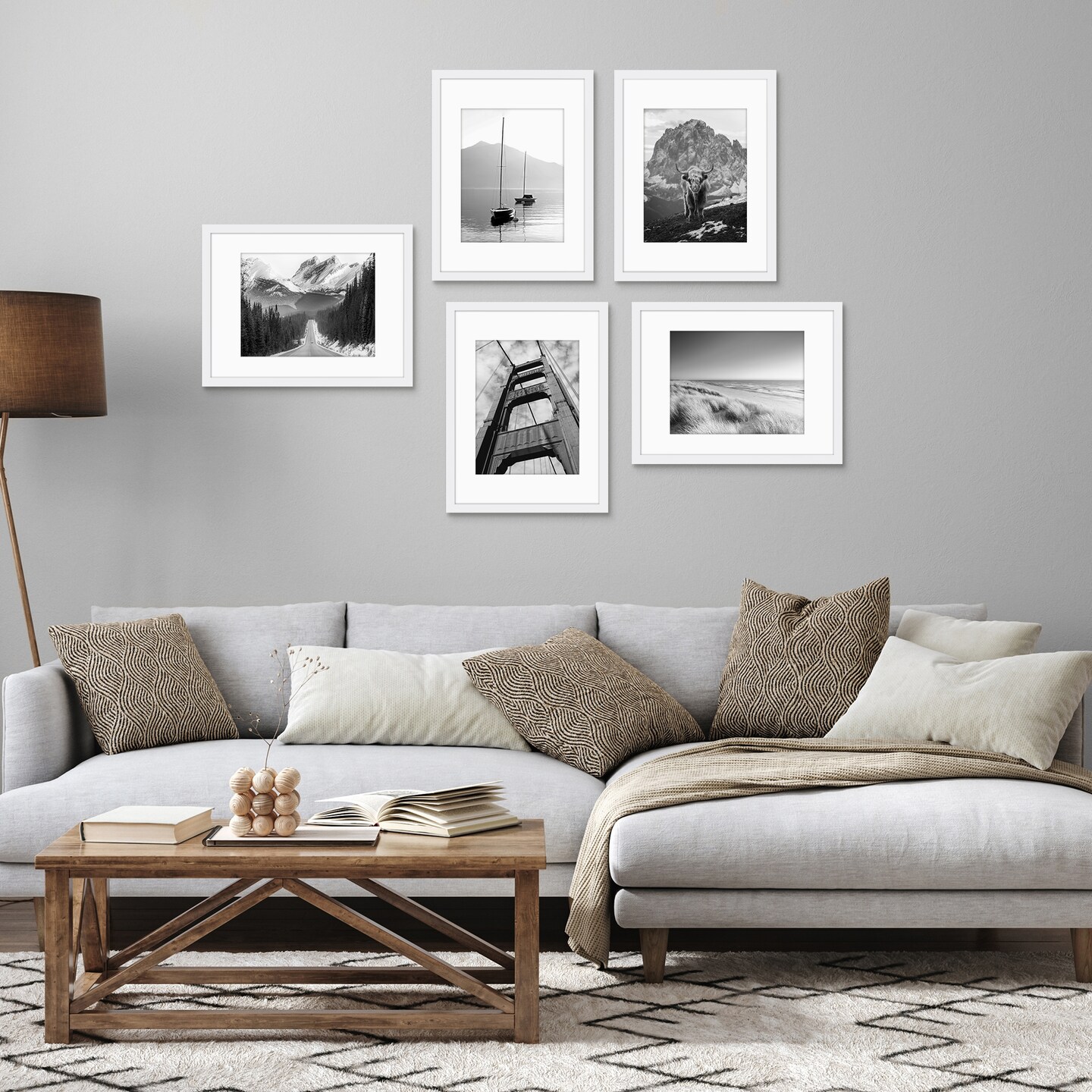 Americanflat Picture Frame Set with Mat - Set of 5 - Photo Frame Set of Five for Wall Display - Plexiglass Cover - Hanging Hardware