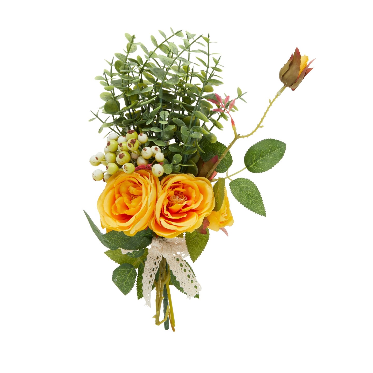 Yellow Silk Roses, Eucalyptus and Berry Bridal Bouquet, Wedding