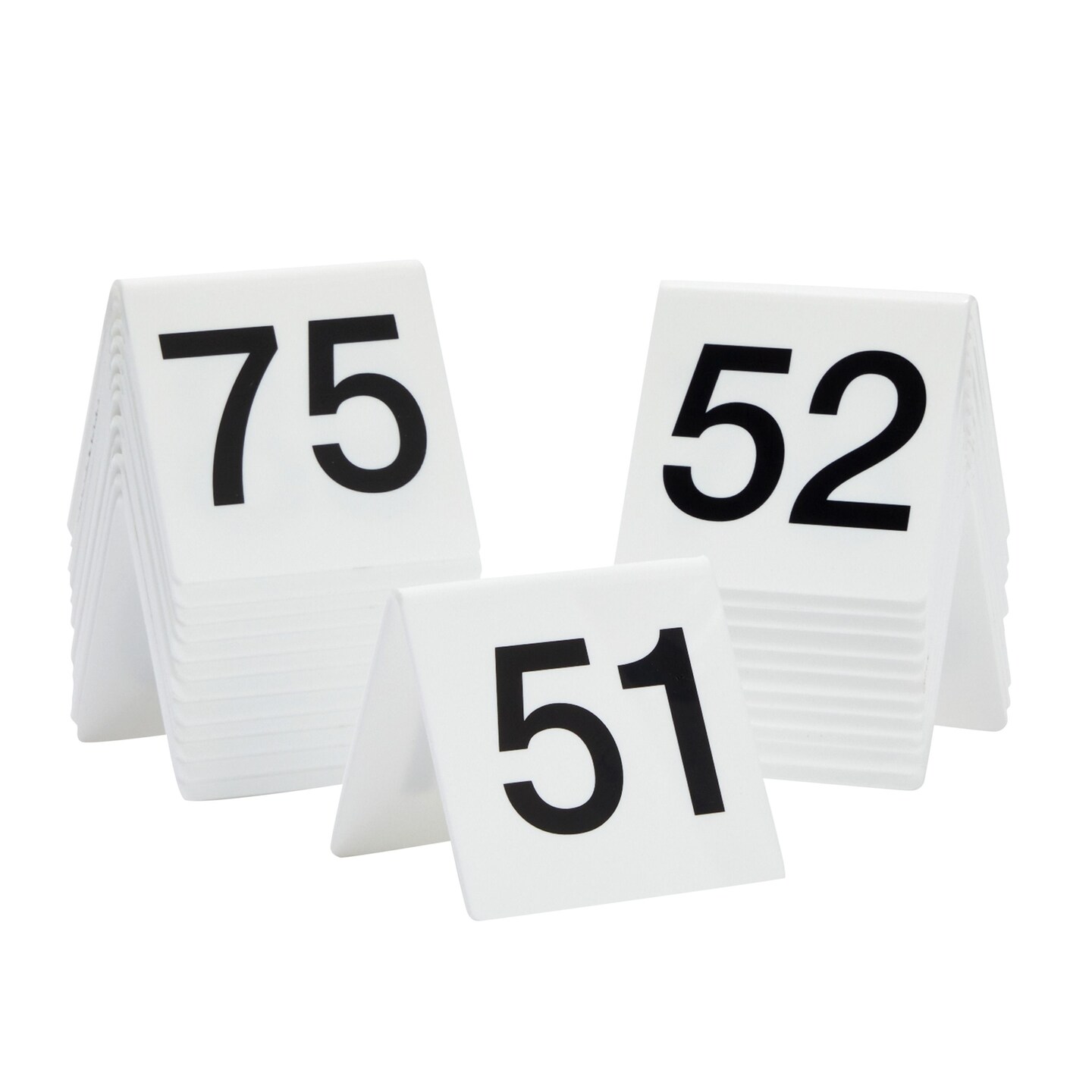 Set of 25 Acrylic Table Numbers for Wedding Reception, Plastic Tent Cards Numbered 51-75 for Restaurants, Banquets (3 x 2.75 x 2.5 In)